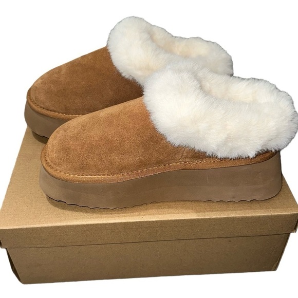 Steve Madden Chaplin Tan Suede Leather Faux Fur Flatform Slippers Booties NWT 6 - Picture 5 of 8